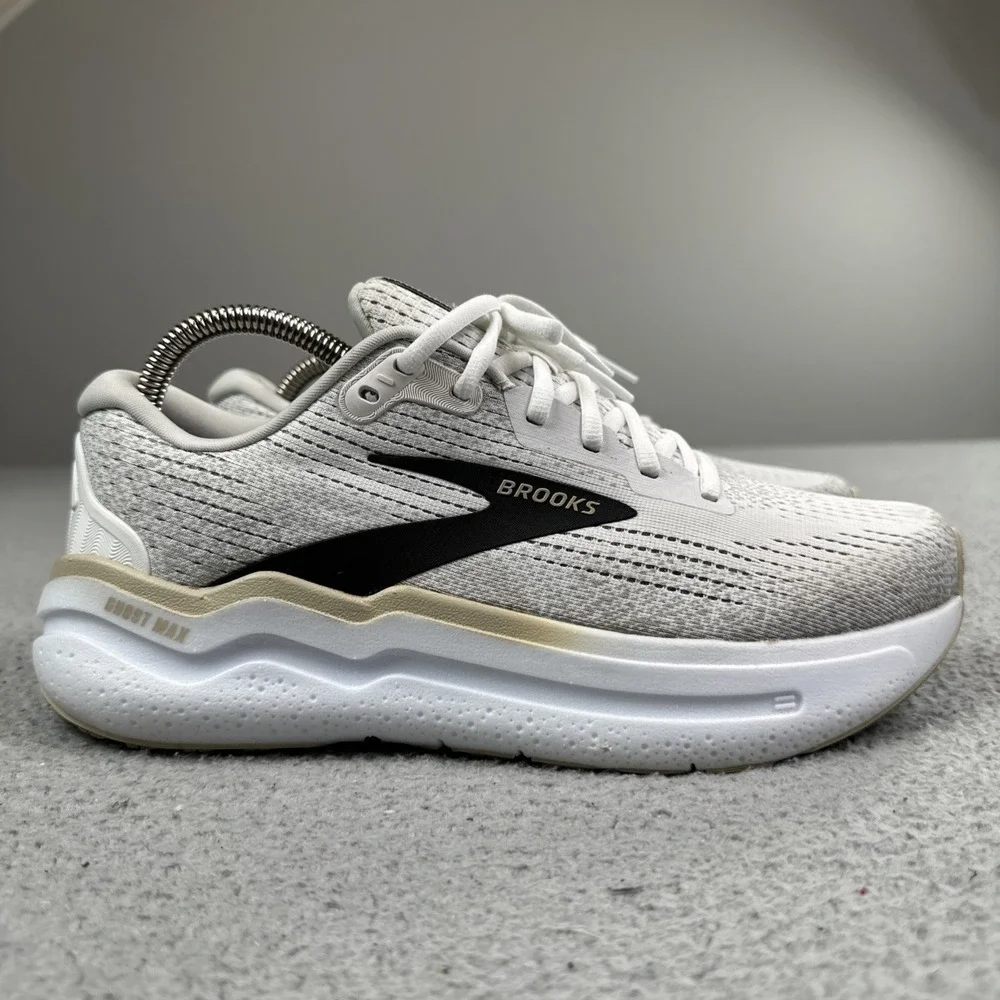 Brooks Ghost Max 2 Running Shoes Men 8D White Black Athletic Sneakers